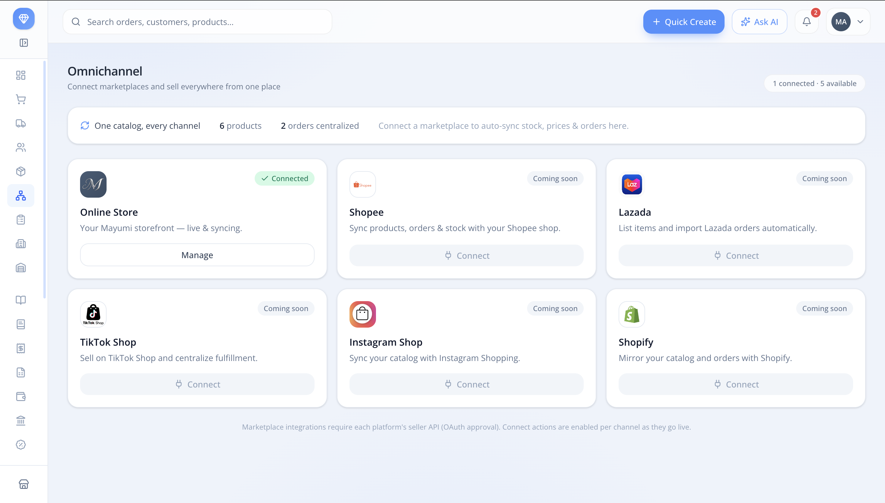 Omnichannel marketplace connections